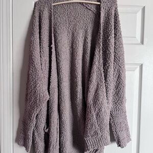 Saodimallsu Chunky Popcorn Cardigan Light Gray Oversized Open Front Boyfriend XL